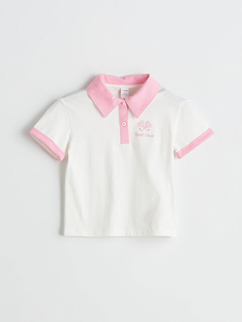 LCW Kids Polo Yaka Nakışlı Penye Kız Çocuk Tişört - S5OP08Z1-R9J