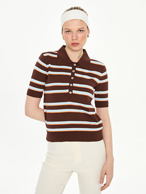 LCW Vision Polo Yaka Çizgili Kadın Triko Kazak - S5OP53Z8-LEW