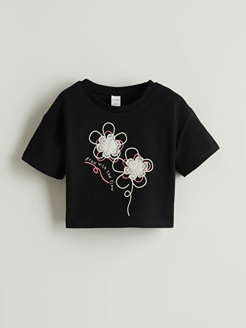 LCW Kids Bisiklet Yaka Çiçekli Kız Çocuk Tişört - S5OP75Z1-CVL