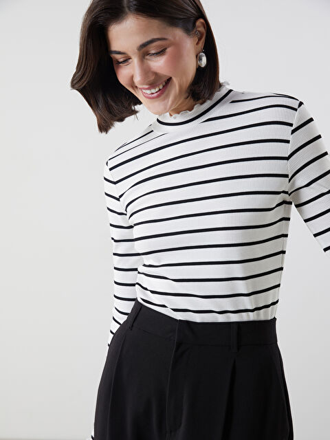 LCW Modest Dik Yaka Çizgili Kadın Body - S5OP87Z8-LEG