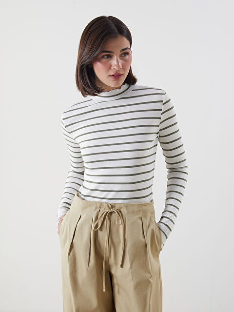 LCW Modest Dik Yaka Çizgili Kadın Body - S5OP87Z8-LFT