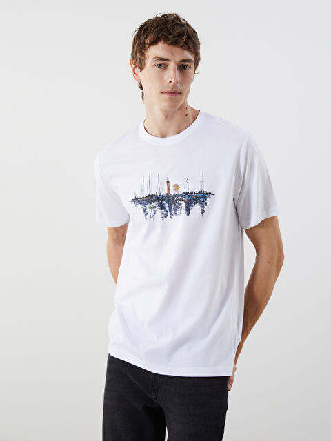 LCWAIKIKI Classic Bisiklet Yaka Baskılı Penye Erkek Tişört - S5OQ96Z8-Q6K