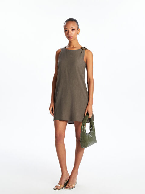 LCW Vision Bisiklet Yaka Dokulu A Kesim Mini Elbise - S5OR63Z8-CWH