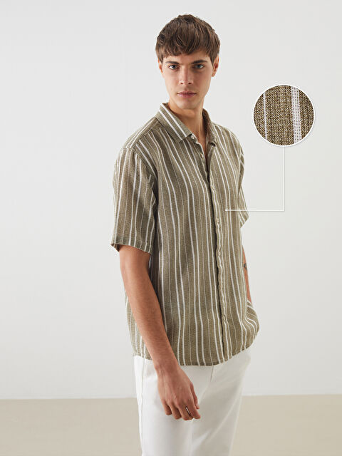 LCW Vision Regular Fit Kısa Kollu Çizgili Erkek Dokulu Gömlek - S5OS08Z8-LFT