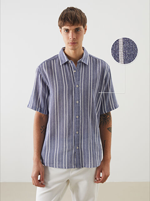 LCW Vision Regular Fit Kısa Kollu Çizgili Erkek Dokulu Gömlek - S5OS08Z8-LGB