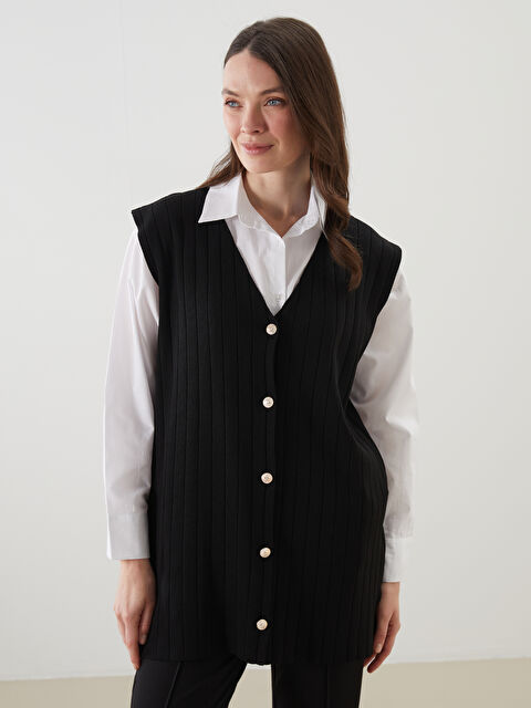 LCW Grace V Yaka Kadın Triko Yelek - S5OS23Z8-CVL