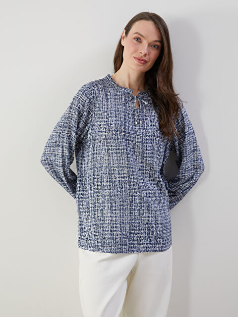 LCW Grace Bağlamalı Yaka Desenli Kadın Bluz - S5OS30Z8-LQK