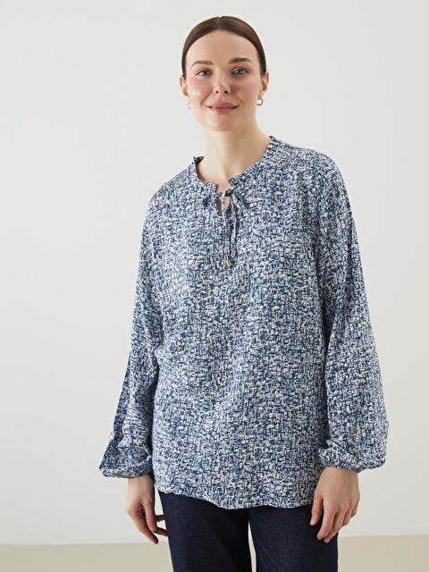 LCW Grace Bağlamalı Yaka Desenli Kadın Bluz - S5OS30Z8-LS3