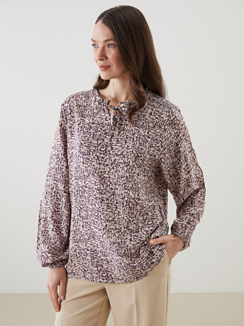 LCW Grace Bağlamalı Yaka Desenli Kadın Bluz - S5OS30Z8-LTF