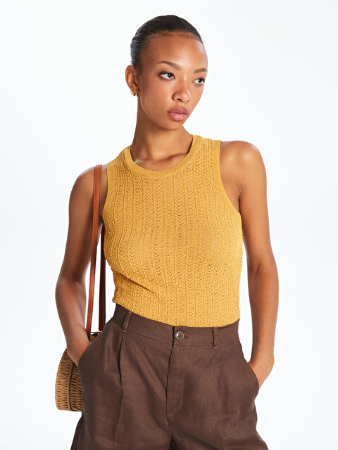 LCW Vision Bisiklet Yaka Kendinden Desenli Kadın Triko Atlet - S5OS58Z8-GBF