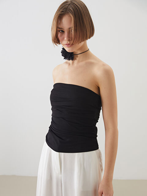 XSIDE Straplez Yaka Büzgü Detaylı Crop - S5OT25Z8-CVL