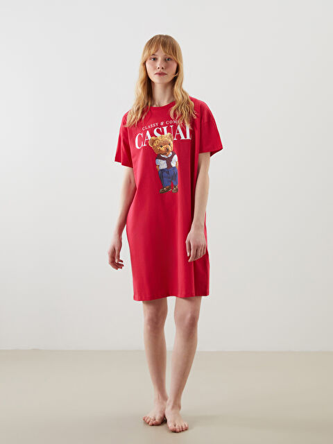 LCW DREAM Bisiklet Yaka Ayı Teddy Baskılı Kadın Gecelik - S5OT34Z8-H2W