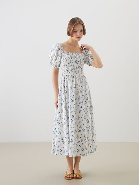 XSIDE Kare Yaka Çiçekli Poplin Elbise - S5OT46Z8-VE4