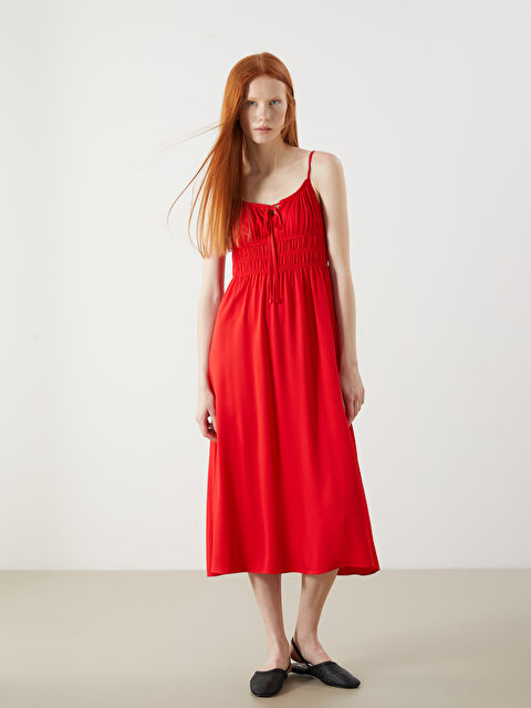 XSIDE Bağlamalı Yaka Askılı Büzgülü Elbise - S5OT54Z8-CRT