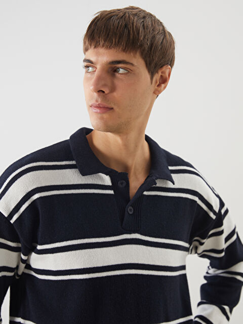 XSIDE Polo Yaka Çizgili Erkek Triko Kazak - S5OT93Z8-HRZ