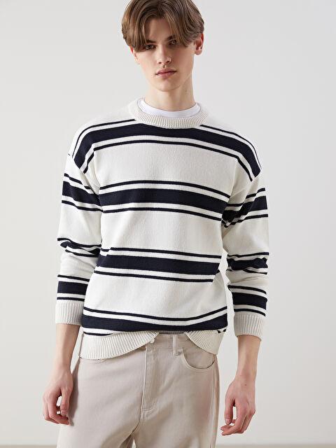 XSIDE Bisiklet Yaka Çizgili Erkek Triko Kazak - S5OT94Z8-EEW