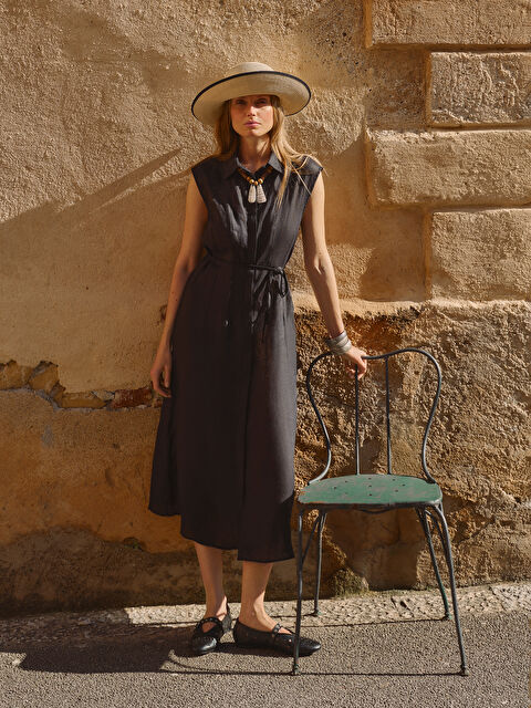 LCWAIKIKI Classic %100 Keten Gömlek Elbise - S5OT99Z8-CVL