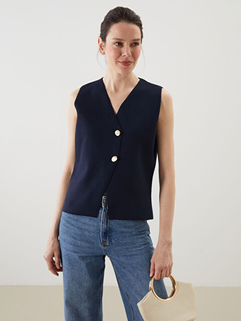 LCWAIKIKI Classic V Yaka Kadın Triko Yelek - S5OU28Z8-CT8