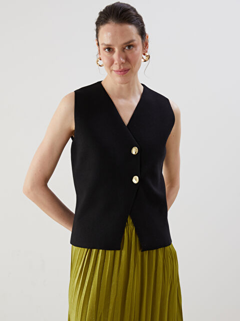 LCWAIKIKI Classic V Yaka Kadın Triko Yelek - S5OU28Z8-CVL