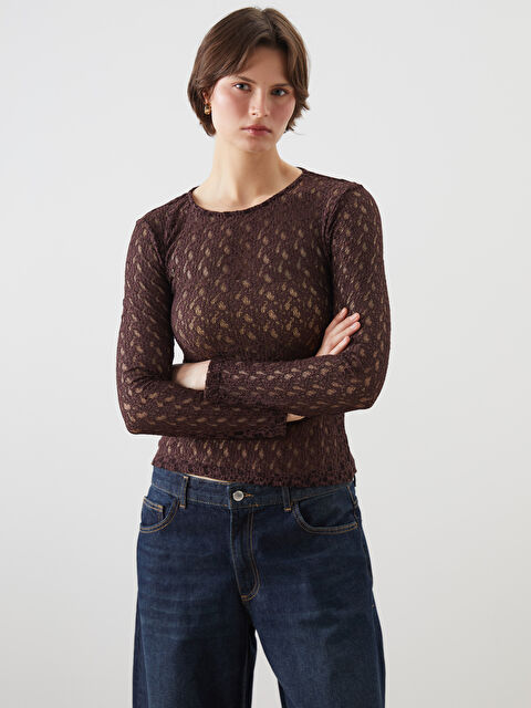 LCWAIKIKI Classic Bisiklet Yaka Dantelli Bluz - S5OU41Z8-HLD