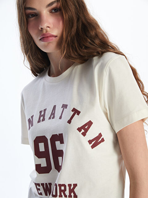 XSIDE Bisiklet Yaka New York Baskılı Kadın Tişört - S5OU55Z8-YMU