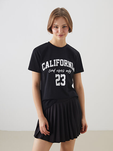 XSIDE Bisiklet Yaka California Baskılı Kadın Tişört - S5OU57Z8-CVL