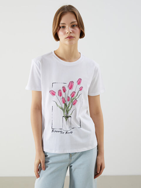XSIDE Crew Neck Rose Printed Women's T-Shirt - S5OU78Z8-Q6K
