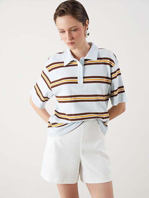 LCW Vision Polo Yaka Çizgili Kadın Tişört - S5OU90Z8-K00