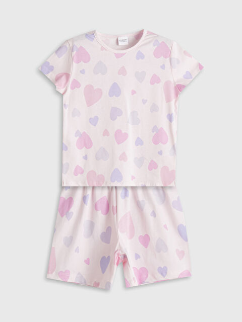 LCW Kids Kalp Baskılı Kız Çocuk Şortlu Pijama Takımı - S5OV10Z1-LT4