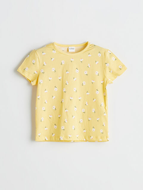 LCW Kids Bisiklet Yaka Çiçek Baskılı Kız Çocuk Tişört - S5OV12Z1-LUG