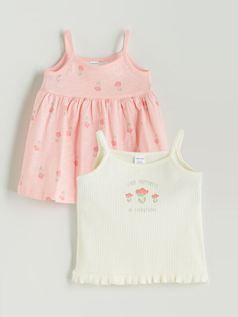 LCW baby Kare Yaka Askılı Çiçekli Kız Bebek Tişört 2'li - S5OV34Z1-FDL