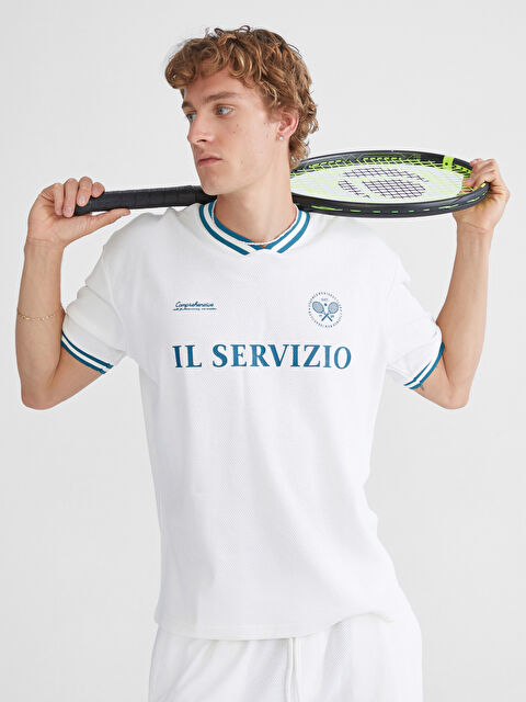 XSIDE V Yaka Baskılı Erkek Tişört - S5OV55Z8-R9J