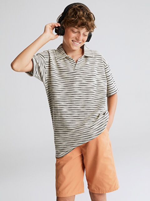 LCW Kids Polo Yaka Çizgili Erkek Çocuk Tişört - S5OV71Z4-LEG