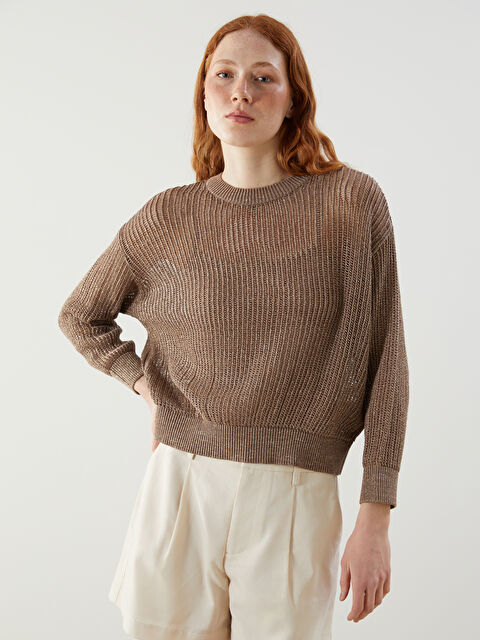 LCW Vision Bisiklet Yaka Ajurlu Oversize Kadın Triko Kazak - S5OV77Z8-KJN