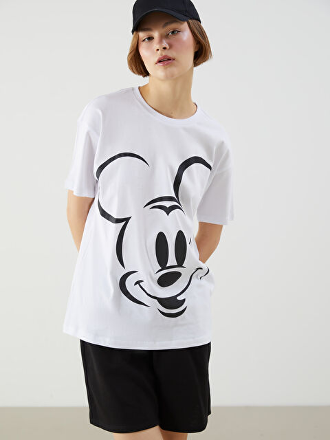 XSIDE Bisiklet Yaka Mickey Mouse Baskılı Kadın Tişört - S5OY24Z8-Q6K