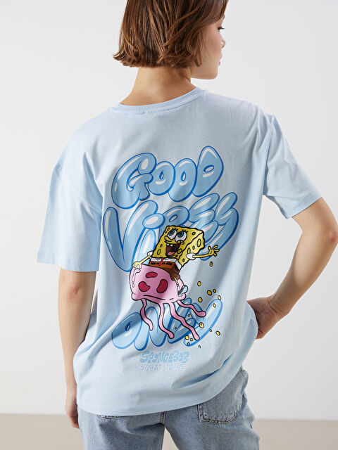 XSIDE Bisiklet Yaka Sünger Bob Baskılı Kadın Tişört - S5OY25Z8-JNP