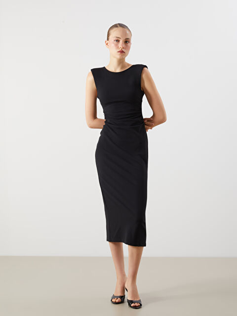 LCW Vision Sırt Dekolteli Yırtmaçlı Midi Elbise - S5OY58Z8-CVL