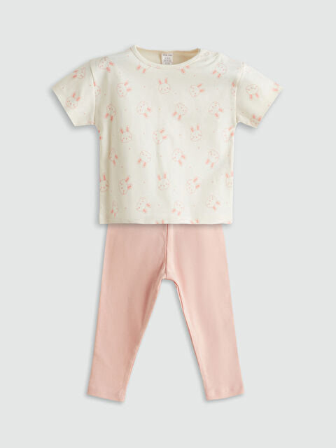 LCW baby Bisiklet Yaka Baskılı Kız Bebek Tişört ve Şort 2'li - S5P002Z1-LRA