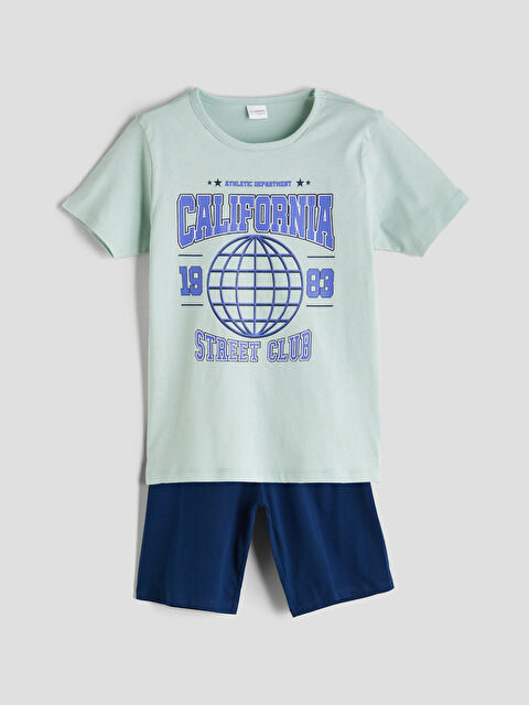 LCW Kids Bisiklet Yaka California Baskılı Erkek Çocuk Şortlu Pijama Takımı - S5P021Z4-FZB