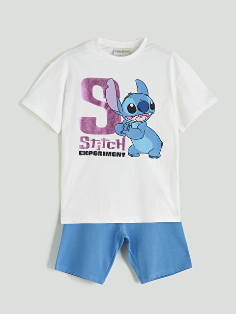 LCW Kids Bisiklet Yaka Stitch Baskılı Kız Çocuk Tişört ve Tayt - S5P063Z4-R9J