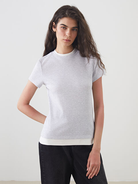 LCW Modest Bisiklet Yaka Kadın Tişört - S5P078Z8-CT3