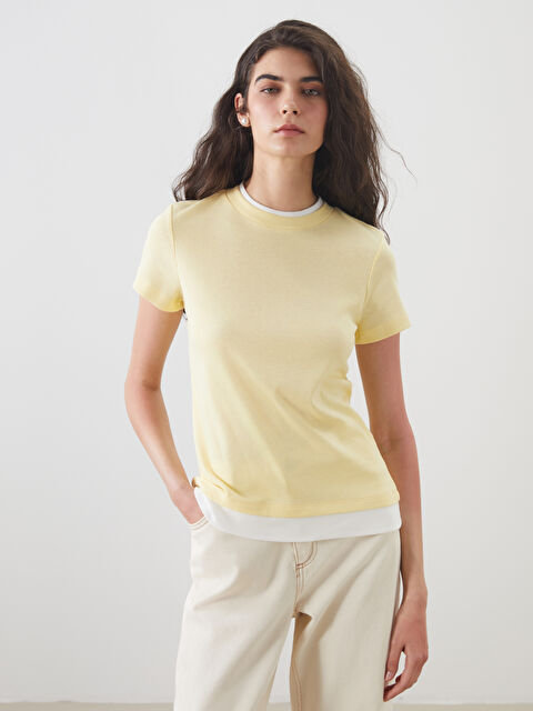 LCW Modest Bisiklet Yaka Kadın Tişört - S5P078Z8-E04