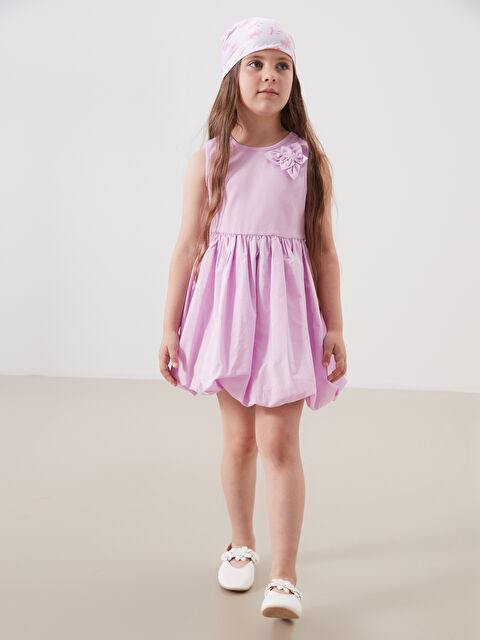 LCW Kids Çiçek Aplike Kız Çocuk Balon Elbise - S5P104Z1-FGL