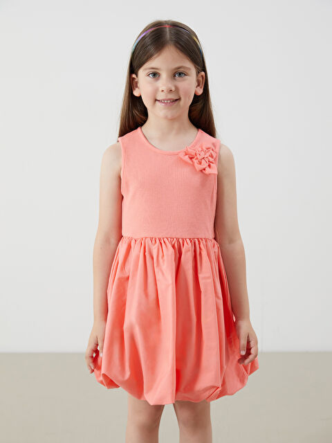 LCW Kids Çiçek Aplike Kız Çocuk Balon Elbise - S5P104Z1-GGS