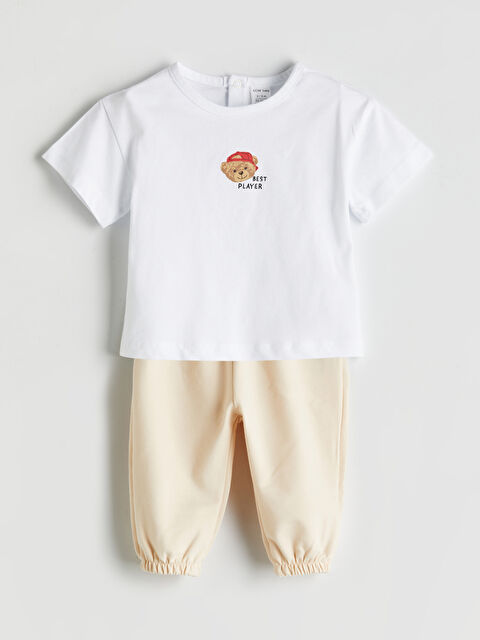 LCW baby Ayı Teddy Baskılı Erkek Bebek Tişört ve Pantolon 2'li - S5P114Z1-R9J