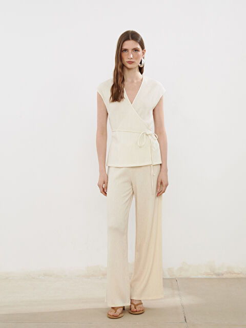 LCW Vision Beli Lastikli Dokulu Kadın Pantolon - S5P157Z8-R9J