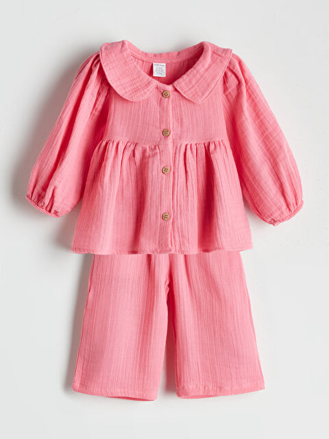 LCW baby Bebe Yaka Kız Bebek Gömlek ve Pantolon 2'li - S5P182Z1-GEV