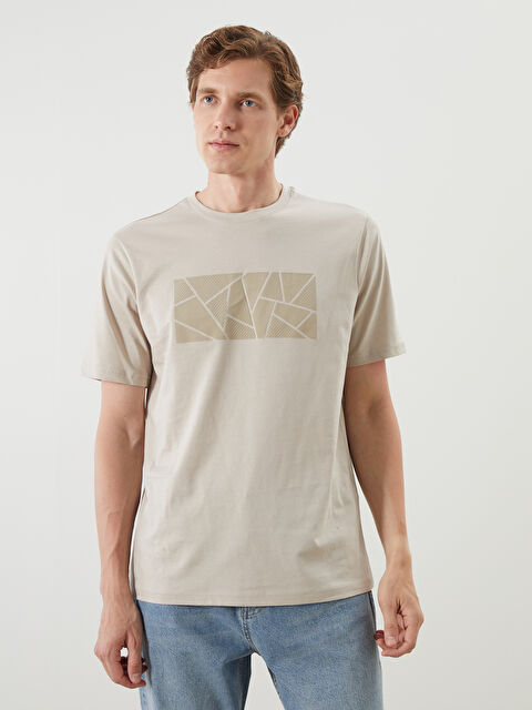 LCWAIKIKI Classic Bisiklet Yaka Baskılı Penye Erkek Tişört - S5P205Z8-SNE