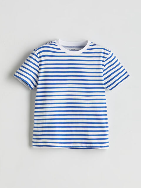 LCW Kids Bisiklet Yaka Çizgili Erkek Çocuk Tişört