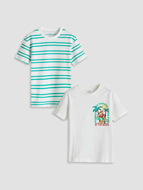 LCW Kids Bisiklet Yaka Baskılı Erkek Çocuk Tişört 2'li - S5P265Z1-R9J